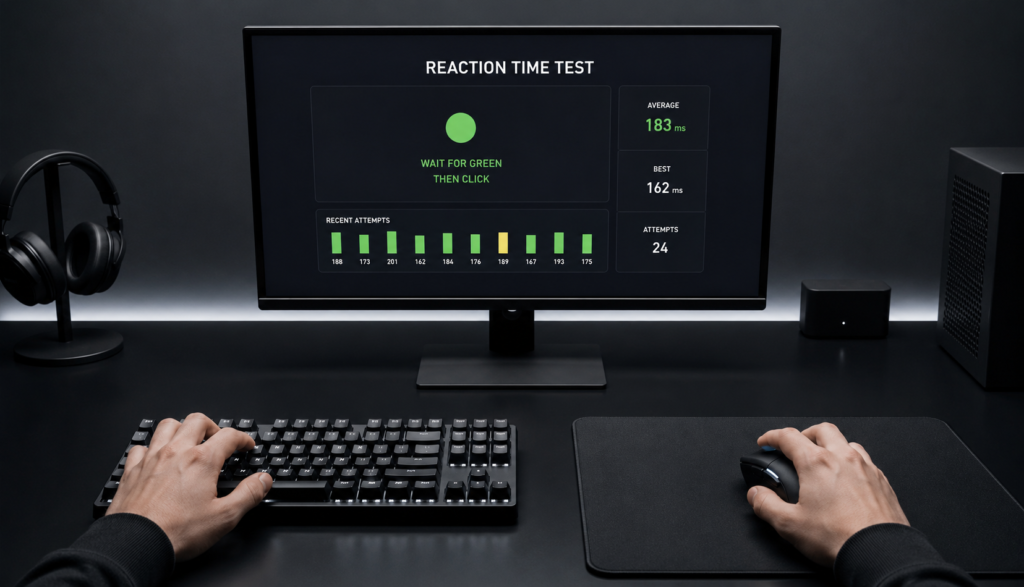 Gaming mouse keyboard reaction time setup desk