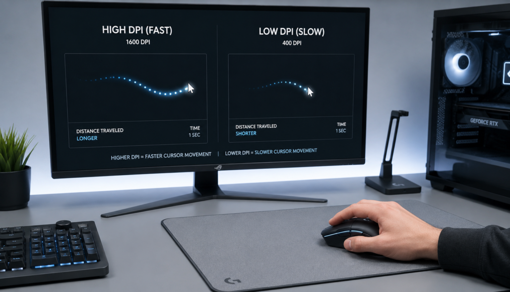 Mouse movement tracking visualization showing DPI effect on cursor speed