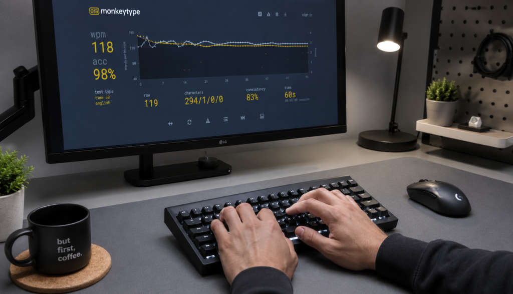 Average typing speed test on mechanical keyboard workstation