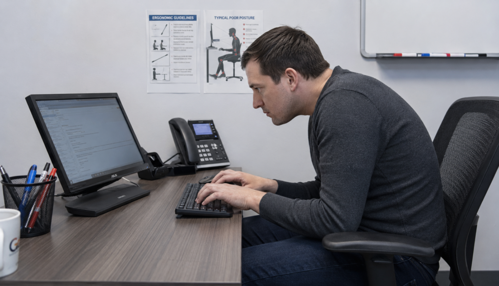 Incorrect typing posture causing slower typing performance and wrist strain