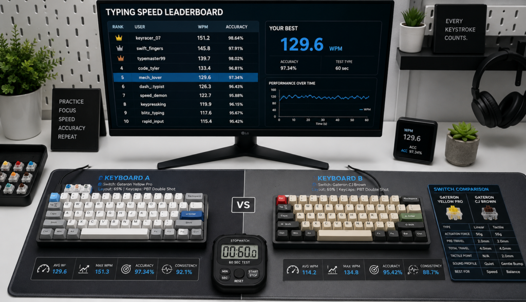 Typing speed leaderboard with mechanical keyboards and test equipment