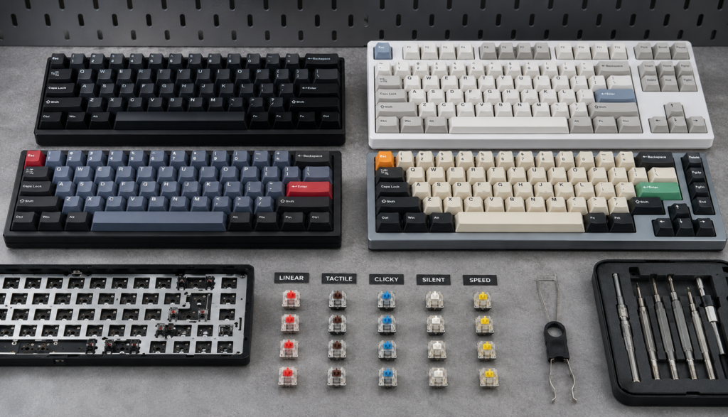 Mechanical keyboard switches and performance comparison setup