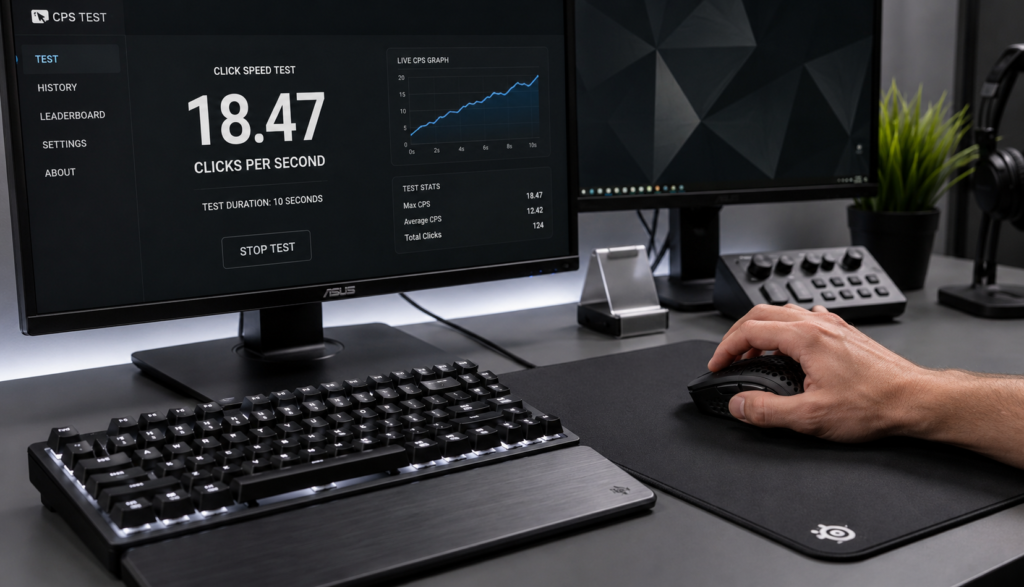 Gaming mouse click speed test running on modern desktop setup