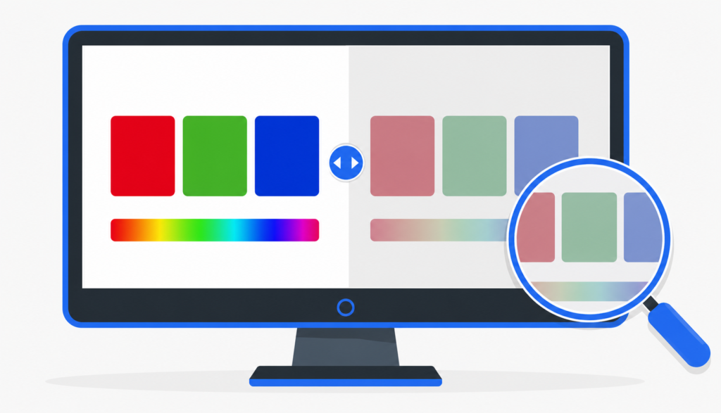 Illustration comparing accurate versus inaccurate monitor color display