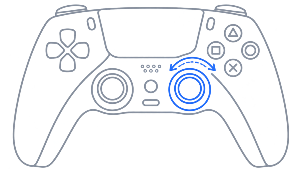 Flat vector illustration of a game controller highlighting the analog stick affected by drift