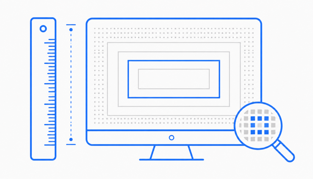 Flat vector icon illustration showing monitor size and pixel density relationship for gaming displays