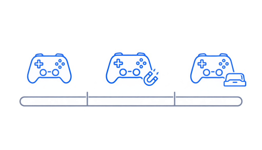 Visual price-tier ladder showing budget, mid-range, and step-up gaming controller categories