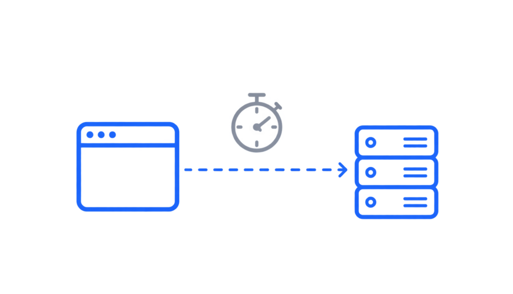 Flat vector diagram of DNS lookup speed between browser and server