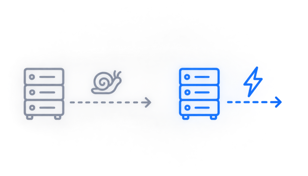 Flat vector comparison icon of slow versus fast DNS server